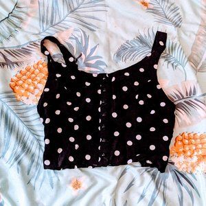 Black and White Polkadot Button Up Crop
